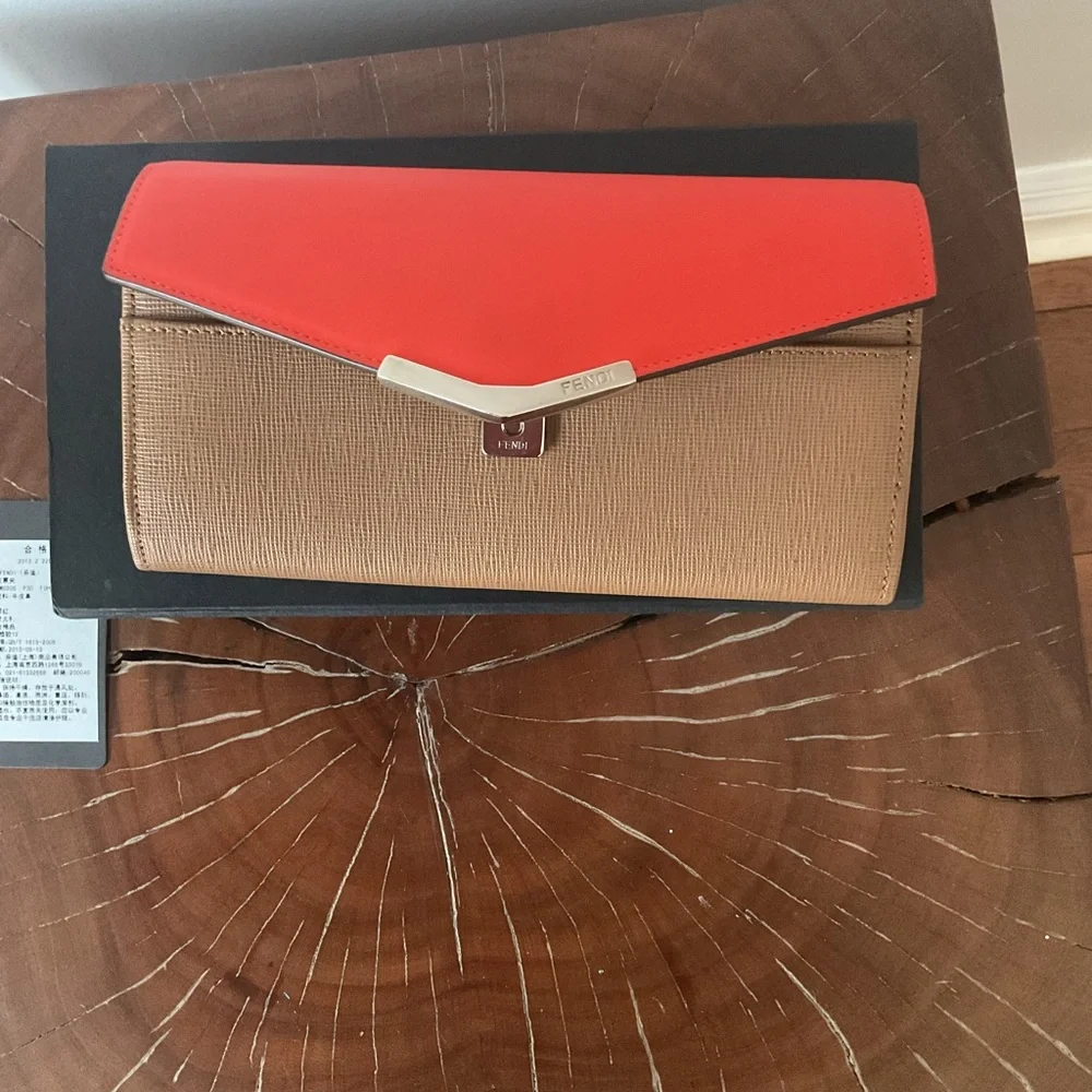 Fendi Vibrant Tangerine and Tan Wallet - Picture 10 of 11